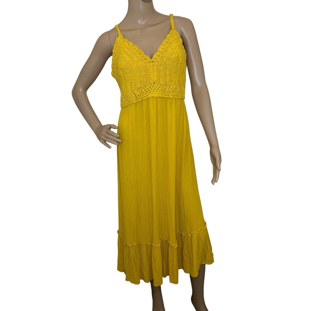 Women's BLUSH Mustard‎ Crochet Gauze Adjustable Strap Dress Size 1X